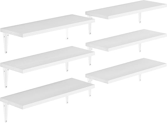 Wallniture Arras 17" x 6" Floating Shelves for Storage, Wall Bookshelf Living Room Decor, Wall Shelves for Kitchen, Bathroom Floating Shelf, Dining Room, Storage Shelf, Set of 6, White, Wood