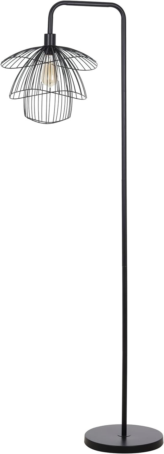Kenroy Home Orchid Downbridge Black Floor Lamp with Curved Shade and Energy-Efficient Lighting for Living Rooms, Bedrooms, and Home Offices