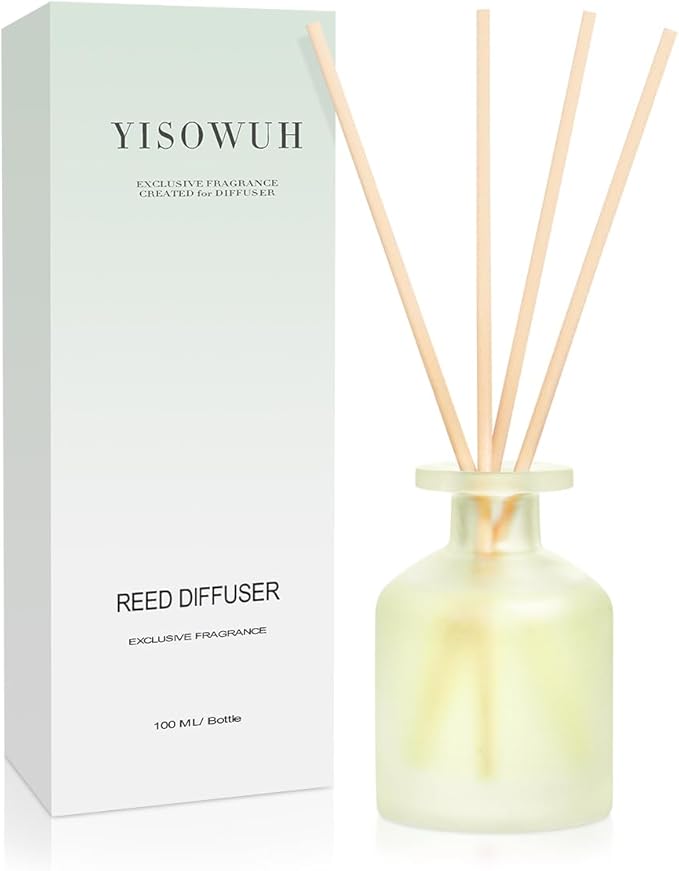 Reed Diffuser - Jasmine Green Tea 3.38oz (100ml) 1 Pack Essential Oil Reed Diffuser Set with 8 Sticks, Long Lasting Fragrance for Home, Bathroom, Bedroom, Room, Decor
