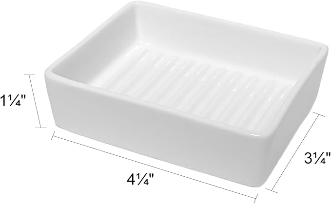 Ceramic Soap Dish - Simple Shower Soap Holder with Drain Ridge Non-Slip Soap Holder for Bathroom, Kitchen, Sink