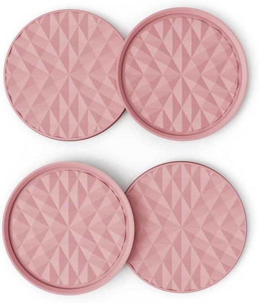 Silicone Coasters for Drinks[4 Pack]- Cup Mat for Tabletop Protection-Non-Slip, Non-Stick, Coffee Table Decor, Great Gift for Any Occasion, Soft Pink