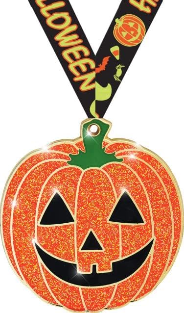Halloween Pumpkin Medals - 2.25" Pumpkin Glitter Halloween Medal Awards Prime