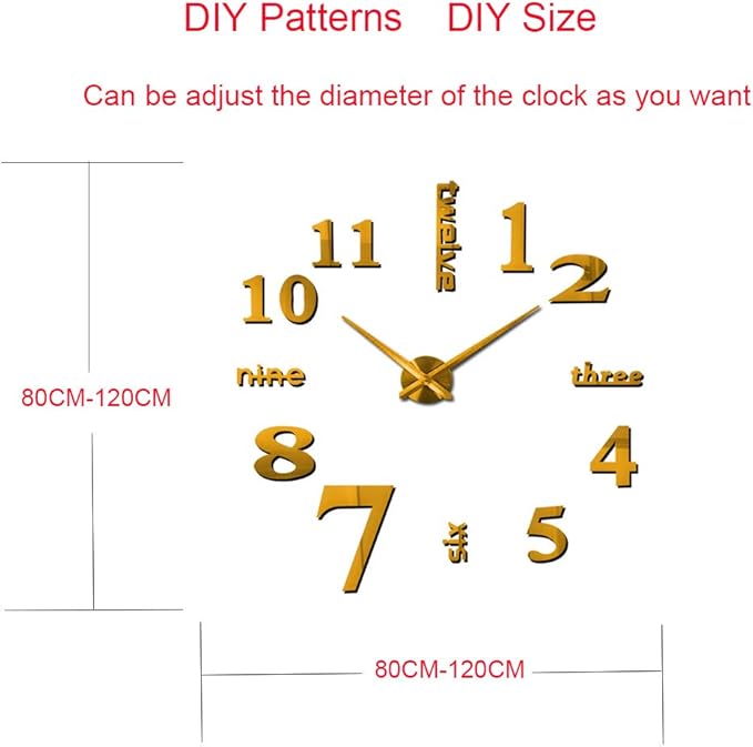FASHION in THE CITY Large Frameless 3D DIY Mirror Surface Wall Clocks Modern Design for Living Room Bedroom Home Office Kids Room Hotel Coffee Hall Bar Wall Decoration