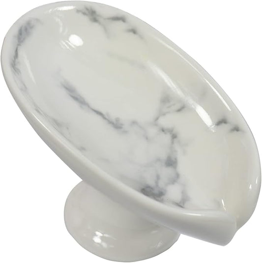 Self-Draining Soap Dish White Marble Ceramic Soap Holder Stand Style Waterfall Soap Dish Soap Savers for Bar Soap, for Bathroom, for Shower, for Bar Counter