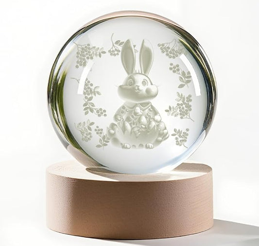 Bunny Decor Rabbit 3D Crystal Ball 60MM Rabbit Decor Sphere Figurine Collectibles Glass Art Animal Night Light for Kids