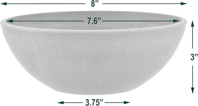 PSW Pot Collection M20DCB 8-inch Plastic/Stone/Wood Composite Low Bowl Planter – No Drainage Hole (Drillable), Shallow Indoor/Outer Pot for Succulents, Bonsai, Fairy Gardens, Herbs, Dark Charcoal