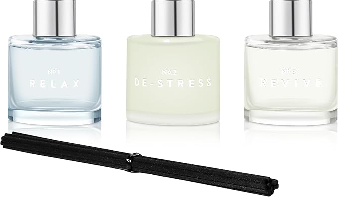 3 Pack Fragrance Reed Diffuser, 50ML Lavender Jasmine Freesia Aromatherapy Diffuser Set with 12 Black Fiber Sticks,Air Freshener for Bedroom Bathroom Office, 8.2X 6.6X 2.1 inch