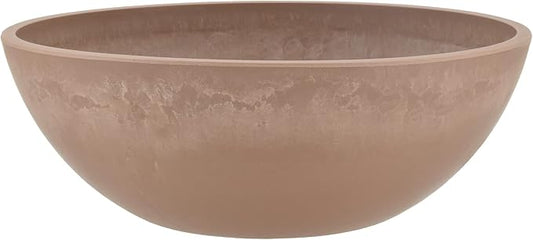 PSW Pot Collection M25TP 10-inch Plastic/Stone/Wood Composite Low Bowl Planter – No Drainage Hole (Drillable), Shallow Indoor/Outer Pot for Succulents, Bonsai, Fairy Gardens, Herbs, Taupe