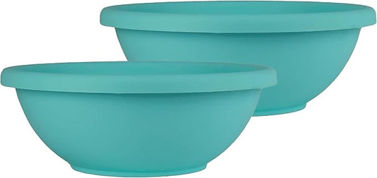 The HC Companies Shallow Planter with Drainage - Contemporary Garden Bowl Planter for Flowers, Herbs & More - Round Succulent Planter Pot for Indoors and Outdoors (15.5" Teal, Pack of 2)