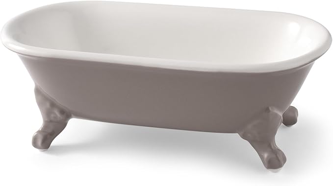 6.5" Ceramic Mini Decorative Clawfoot Bathtub Bar Soap Dish, Kitchen Sponge Holder and Shower Tray for Bathroom, 1 Pack(Taupe)
