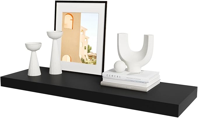 WELLAND 36 inch Black Mission Floating Shelves for Wall, Bathroom Wall Mount Shelves, Wood Modern Display Shelves, Book Shelves,for Bedroom,Living Room and Kitchen