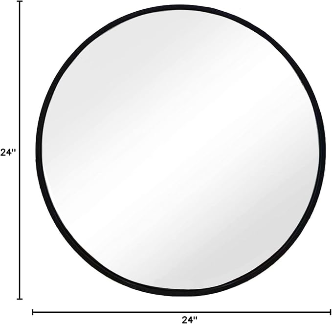Black Round Mirror, Round Mirror 24 inch, Black Circle Mirrors Metal Frame, Wall Mounted Mirrors for Living Room, Bathroom, Wall, Entryway, Rustic.