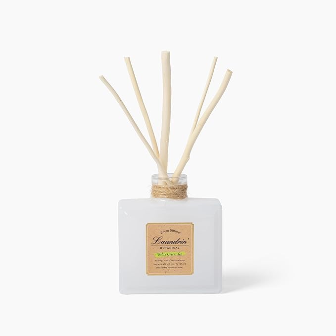 Botanical Room Diffuser for Home - Scent Diffuser for Home, Room Freshener & Shelf Decor - Elegant Home Fragrance, Ideal Reed Diffusers for Home, Office, Living Room - 80ml, Relax Green Tea