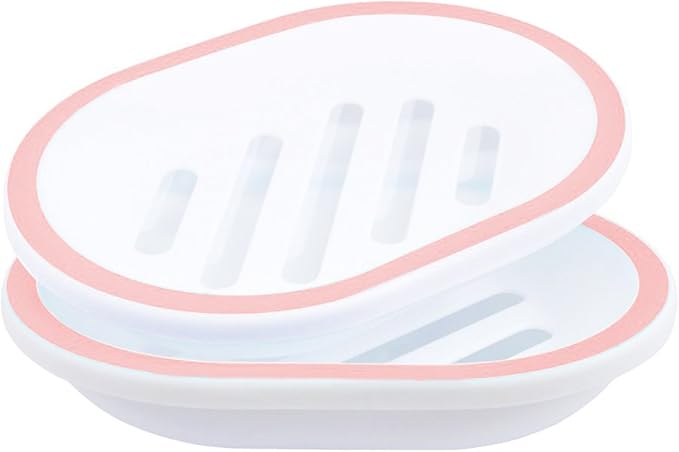 Topsky 2-Pack Soap Dish with Drain, Soap Holder, Soap Saver, Easy Cleaning, Dry, Stop Mushy Soap (White-Pink)