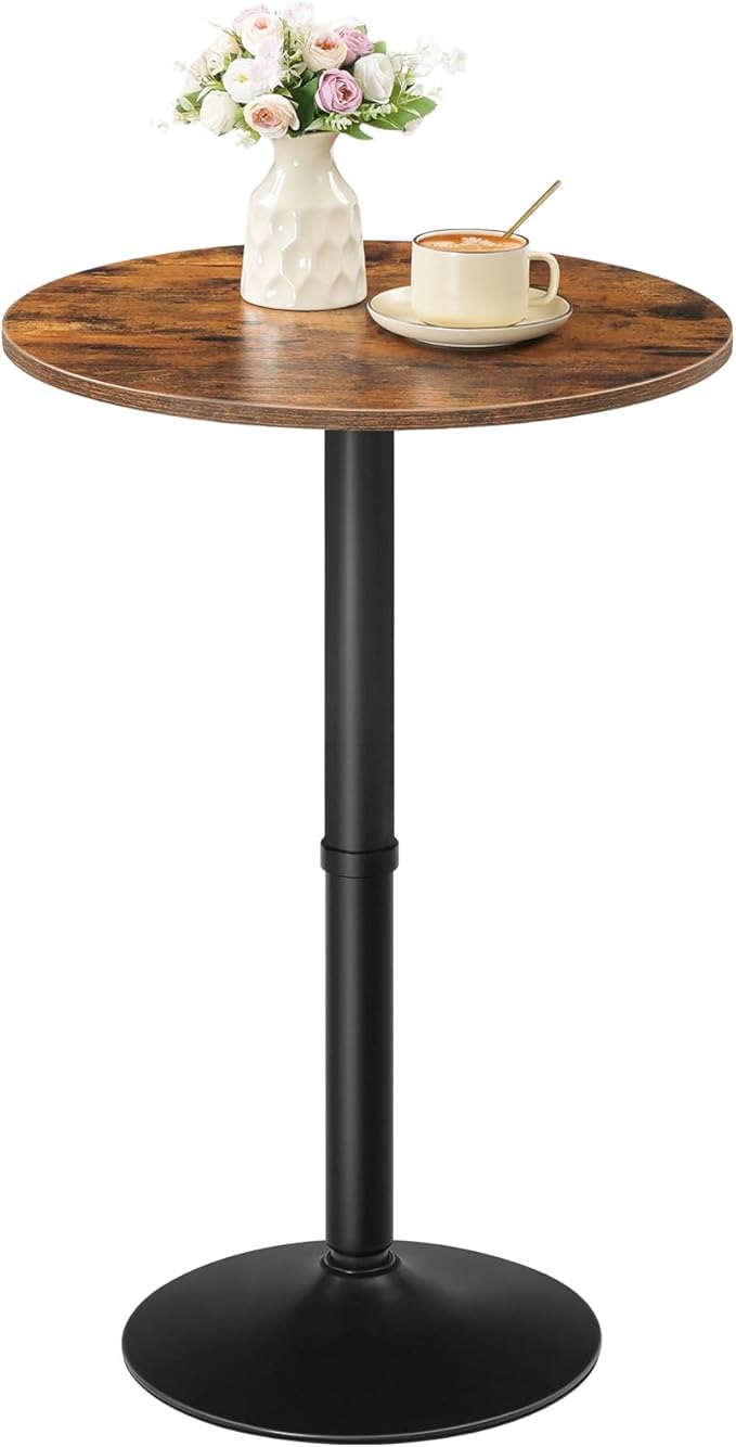 HOOBRO Round Bar Table, 35" Tall Pub Table, Cocktail Table with Base, Stable Counter Table with Non-Slip Base for Narrow Space, Bar Height Table for Kitchen, Easy to Assemble, Rustic Brown BF57BT01