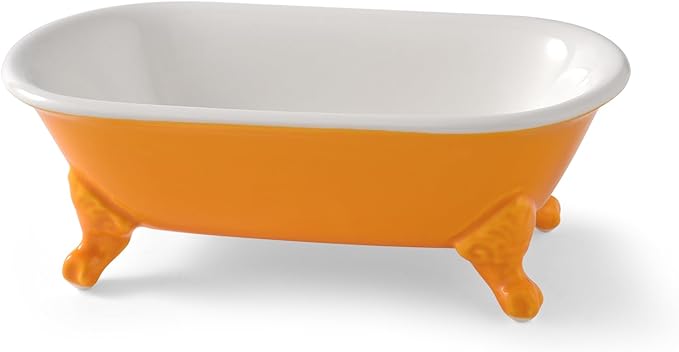 6.5" Ceramic Mini Decorative Clawfoot Bathtub Bar Soap Dish, Kitchen Sponge Holder and Shower Tray for Bathroom, 1 Pack(Golden Yellow)