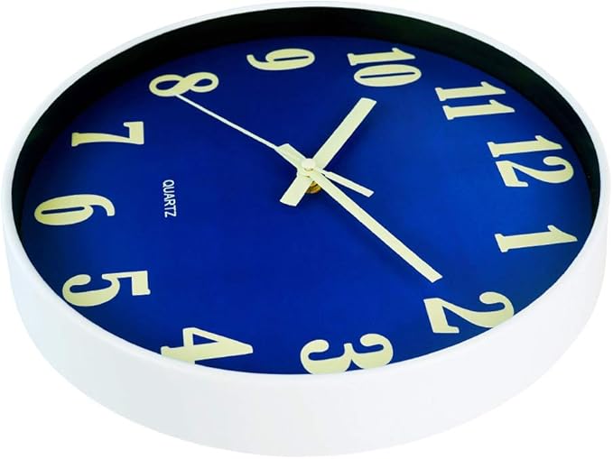 JoFomp Glow in The Dark Clock, 12 Inch Modern Silent Non Ticking Wall Clocks Battery Operated, Night Light Wall Clock for Living Room Decor, Wall Clock Decorative for Kitchen Bedroom (Blue)