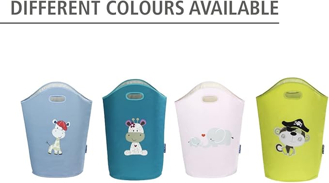 WENKO Kids Laundry Hamper, Baby Hamper for Nursery, Baby Basket for Dirty Clothes, Elephant Nursery Hamper, Toy Basket with Handles, Pink Laundry Bin, 15.7 x 20.5 x 7.9 inch