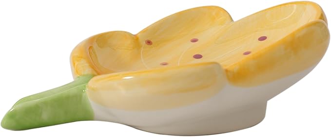 Ankah Decorative Ceramic Soap Box, Flower Shape Soap Dish, Self-Draining to Keep Dry Stop Mushy Soap Holder, Easy Cleaning, Best for Shower Bathroom and Kitchen (Tulip, Yellow)