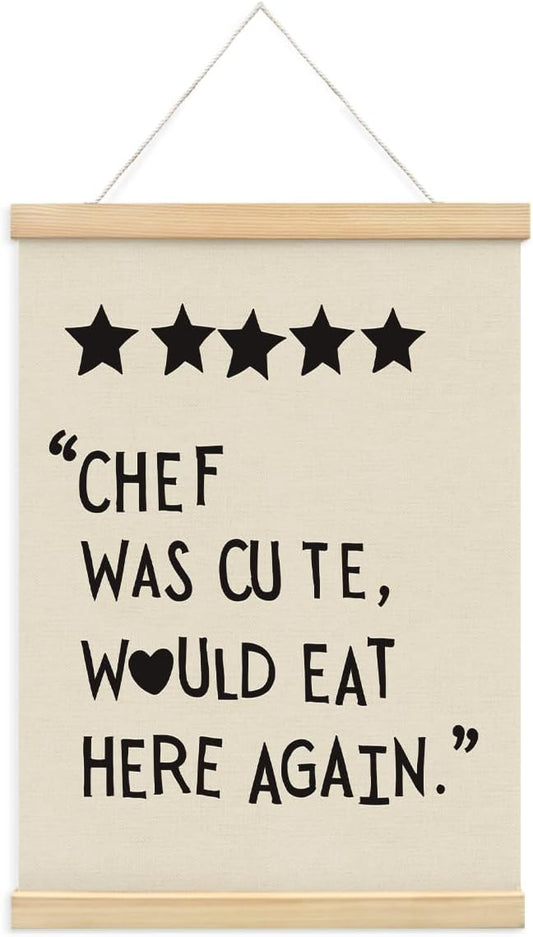 BIWSHA Cute Kitchen Canvas Poster Framed Hanger 12x16 Inch,Funny Five Star Rating Poster，Black Kitchen Quotes Decor Chef Was Cute Print, Chef Signs Decoration Trendy Cooking Art