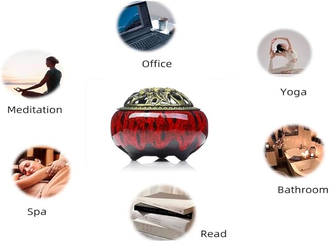 Incense Burner with Calabash Incense Stick Holder - Porcelain Charcoal Censer for Use with Resin Granular Powder Cone or Coil Incense (Kiln-Colored Red)