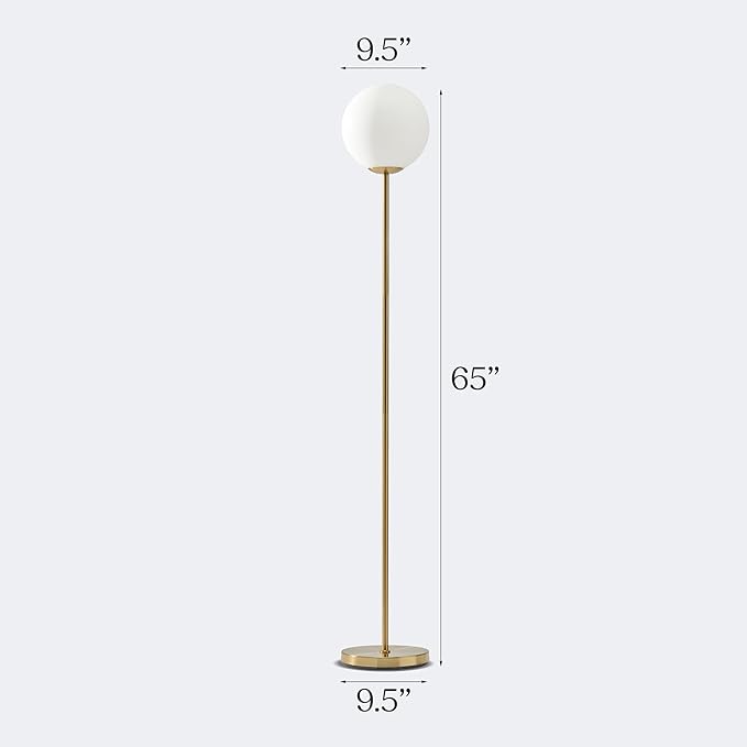 Brightech Luna LED Floor lamp, Modern Lamp for Living Rooms & Offices, Great Living Room Décor, Tall Lamp with Frosted Glass Globe, Mid Century Standing Lamp for Bedroom Reading - Brass/Gold