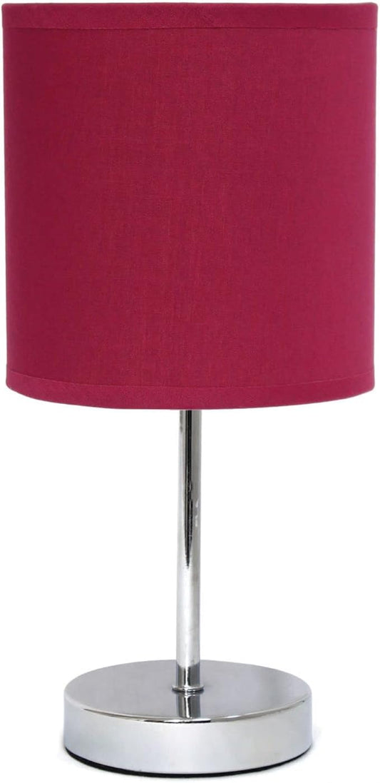 Simple Designs LT2007-WNE Chrome Mini Basic Table Stick Lamp with Fabric Shade, Wine