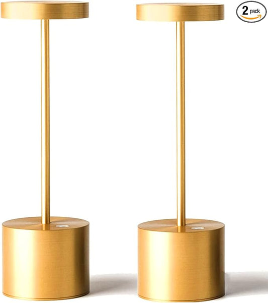 SAKRINGT 2 Pack Cordless Table Lamp Rechargeable, 5000mAh Battery Operated Portable Table Light,Dimming LED Table Lamp for Restaurant/Patio/Outdoor(Gold)