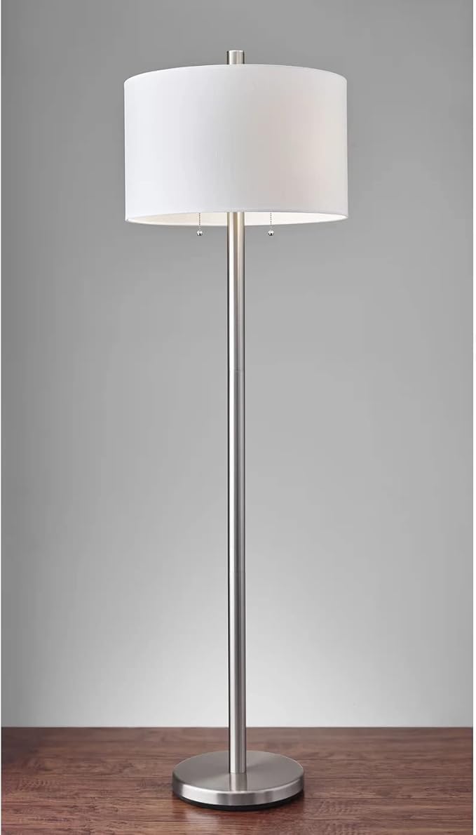 Adesso 4067-22 Boulevard Floor Lamp, 61 in., 2 x 100 W Incandescent/26W CFL, Brushed Steel Finish, 1 Tall Lamp