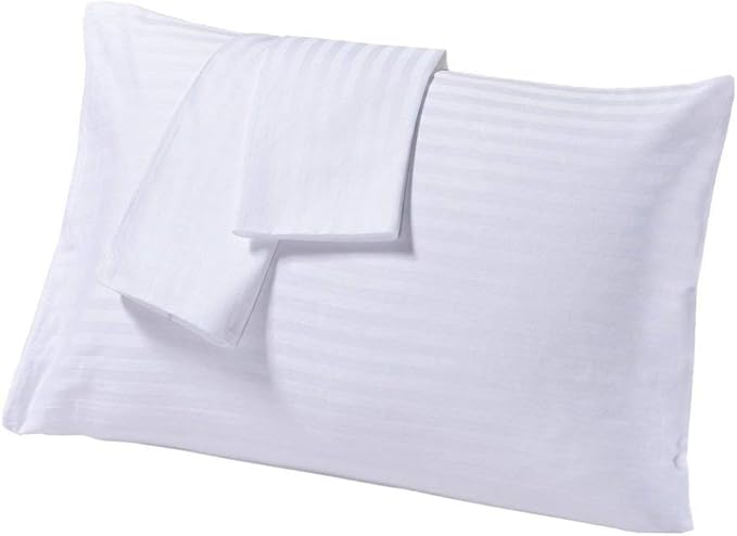 Travel Pillowcase 16 x 20 Inch, 100% Egyptian Cotton Set of 2 Toddler Pillowcase Zipper Closer 600 Thraed Count - Toddler Travel 16x20 Zipper, White Stripe