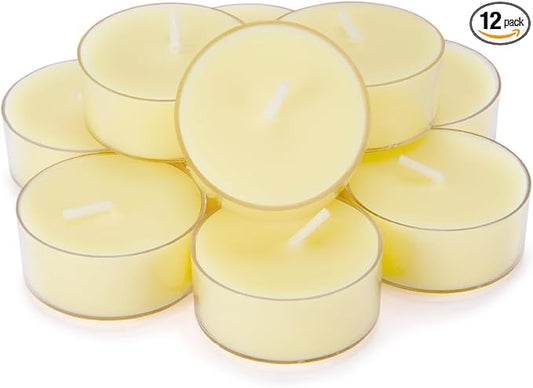 Natural Citronella Tea Light Candles, Tiny Soy Wax Aromatherapy Citronella Tealights Set of 12-4 Hours Burning - Great Gift for Summer Outdoors Indoors Home Garden Patio Balcony