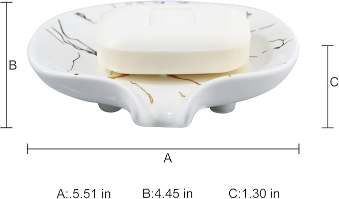 Ceramic Marble Texture Soap Dish,Self Draining Slot,Ceramic Self Draining Soap Dish Portable,Bathroom Accessories for Shower,Bathroom,Kitchen, Sink,Countertop,for Travelling,Camping,Gym