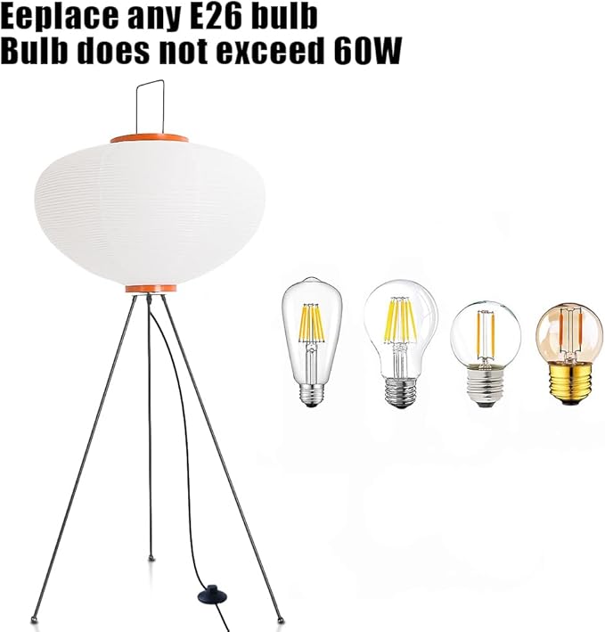 Rice Paper Floorlamp,Paper Floor Lamp,Noguchi Lamp,Akari Japanese Lantern Lamps for Wabi Sabi Decor,Tall Floorlamp for Livingroom,Tripod Floor Lamps,Office Home Lighting,Unique Standing Linght Bedroom