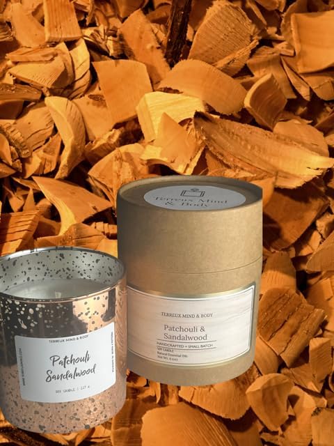 Patchouli Sandalwood Non-Toxic Candle - Long Lasting Aromatherapy Candle for Relaxation and Meditation - Earthy Fragrance - Patchouli-Essential Oil and Soy Wax, Healthy Candles