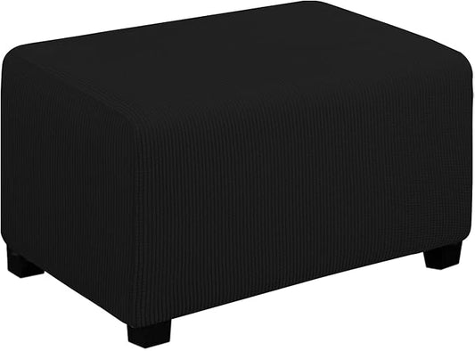 Easy-Going Stretch Ottoman Cover Folding Storage Stool Furniture Protector Soft Rectangle slipcover with Elastic Bottom(Ottoman Small,Black)