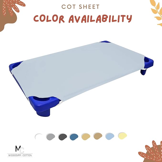 Pack of 12 Cot Sheet for Daycare Preschool Cot Bed -Polyblend Fabric with Corner Elastic Cots Sheets Fits On 22" X 52" Inches Size Toddler and Preschool Daycare Cot Light Blue 22 X 52 Size