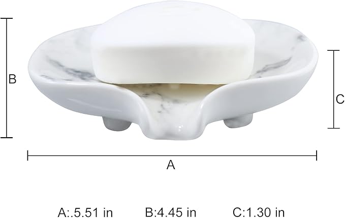 Ceramic Marble Texture Soap Dish, Self Draining Slot, Portable for Shower, Bathroom & Kitchen Sink