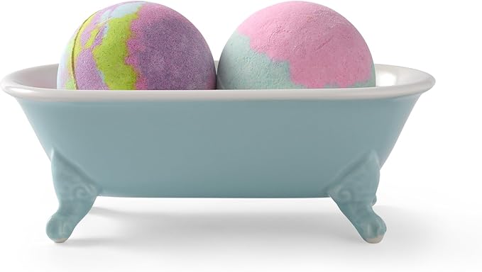 6.5" Ceramic Mini Decorative Clawfoot Bathtub Bar Soap Dish, Kitchen Sponge Holder and Shower Tray for Bathroom, 1 Pack(Baby Blue)