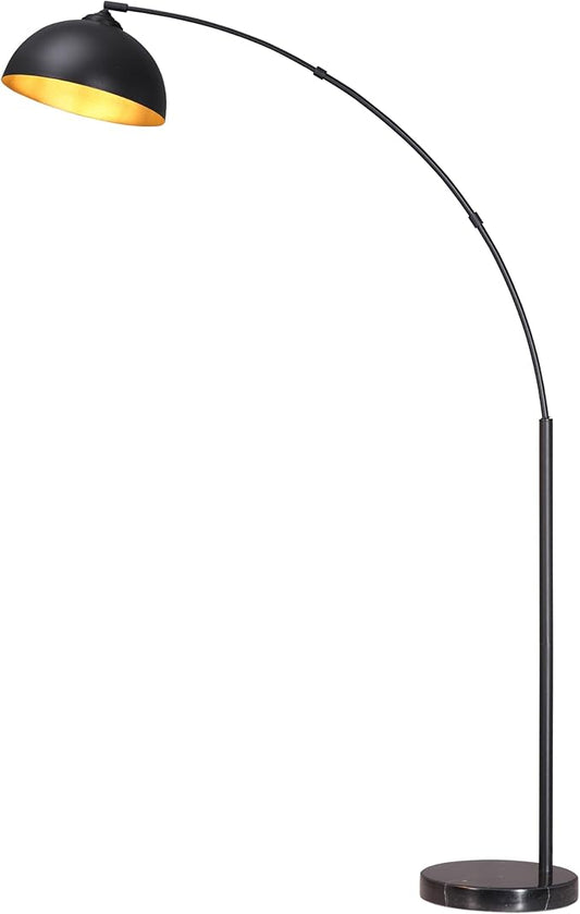 O'Bright Moab - Modern Arc Floor Lamp with Adjustable Dome Shade, Marble Base, and Foot Pedal Switch, 64 Inch - Ideal for Living Room, Bedroom, Office, Black
