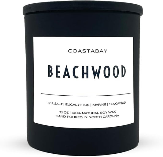 Beachwood Candle | Coastal Breeze & Woodsy Scent, Teakwood, Natural Soy Wax, Clean Burning, Hand-Poured and Long Lasting - 7.1oz