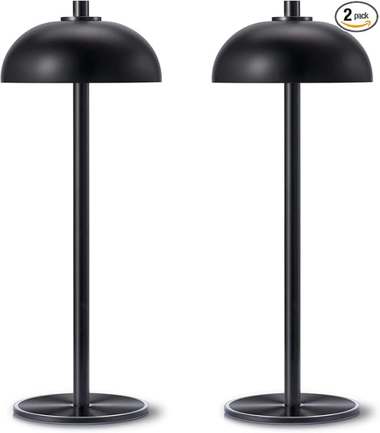 Rechargeable Cordless Table Lamp 2 Pack - 5000mAh Battery Powered Lamp, 3 Color Stepless Dimming LED Table Light with Memory Function for Indoor, Outdoor, Dinner, Home, Restaurant.(Black)