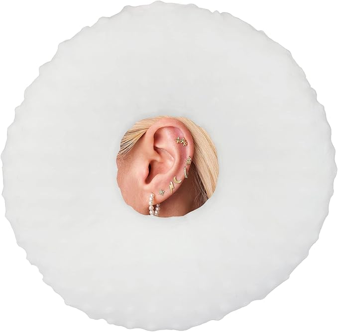 Ear Hole Piercing Pillows for Ear Pain Side Sleeping CNH Pillow Pressure Sore Pain Relief Ear Guard Protector Lifesaver Tinnitus Support Neck Head, Minky Dot White