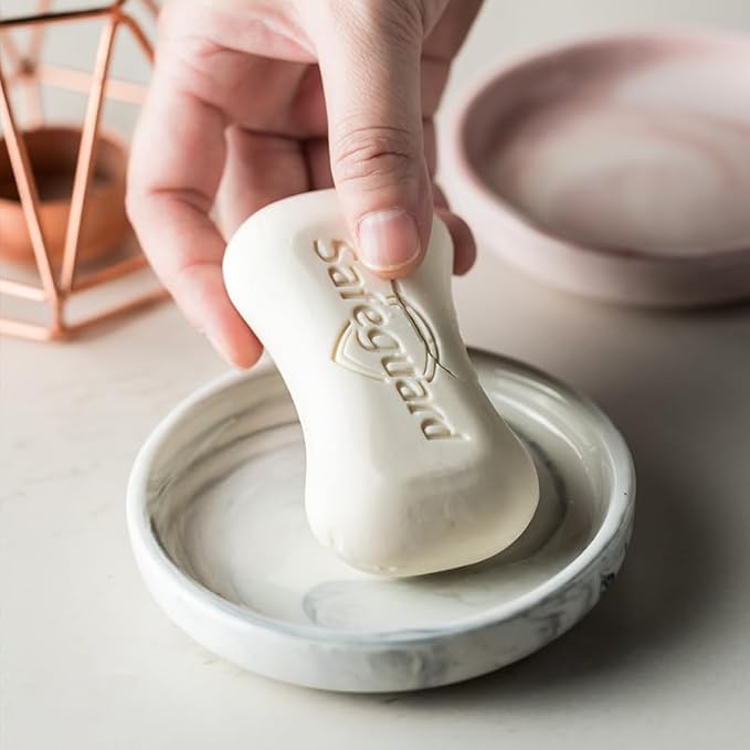 Round Marble Soap Tray, Small Ceramic Soap Dish, Cute Women Trinket Plate (Grey)