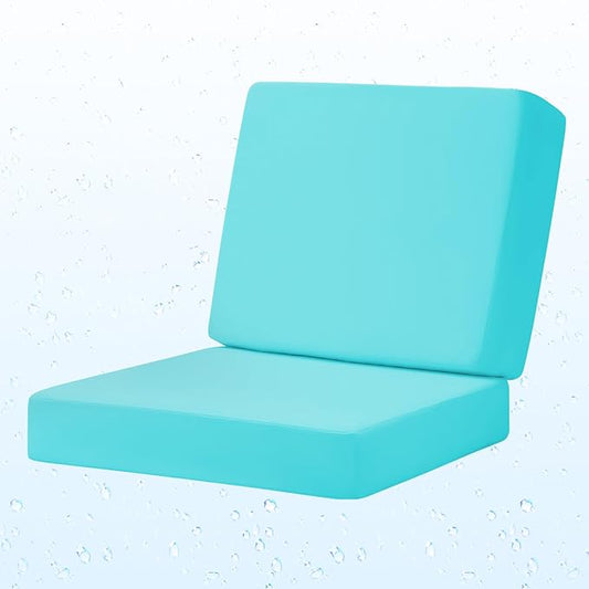 Outdoor Deep Seat Cushion Set, 22 x 22 Inch Waterproof and Fade Resistant Patio Furniture Cushion Backrest with Ties for Patio Garden Yard and Balcony (Teal, 22x22Inch)