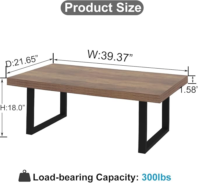 IBF Farmhouse Coffee Table, Modern Simple Wood Coffee Tables for Living Room, Industrial Minimalist Rectangle Center Table, Wood and Metal Tea Coffee Table for Home Office Bedroom, Rustic Oak, 39 in