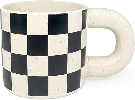 Ceramic Coffee Mug,Tea Cup with Porcelain Fat Round Handle,Dishwasher&Microwave Safe Mug to Decorate,12 oz, Modern,Simplicity Unique Style For Any Kitchen. (Checkerboard)