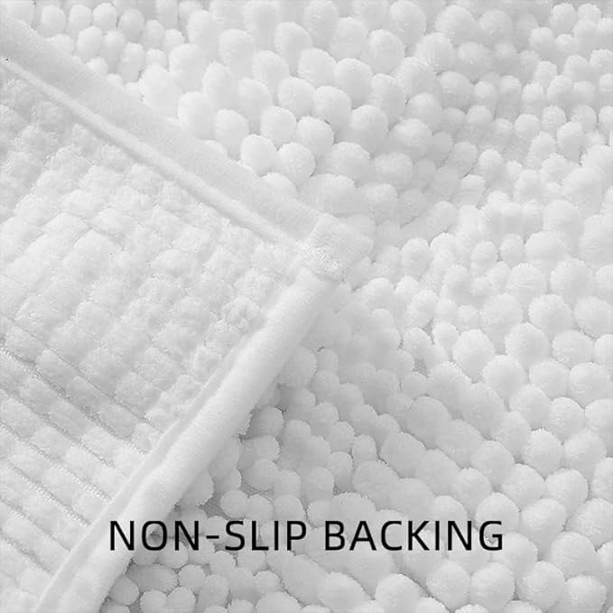 Bath Mat for Bathroom Ultra-Soft Machine Washable Rugs for Shower Room with Non-Slip Backing Shaggy Absorbent Luxury Chenille Bath Rug Perfect for Tub Sink Bedroom Door (24"x36", Pure White)