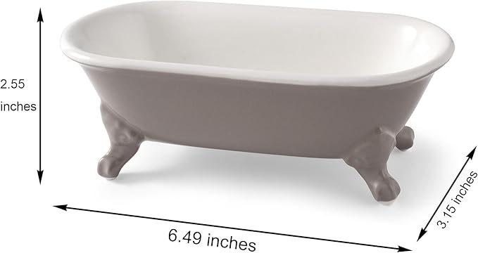 6.5" Ceramic Mini Decorative Clawfoot Bathtub Bar Soap Dish, Kitchen Sponge Holder and Shower Tray for Bathroom, 1 Pack(Taupe)