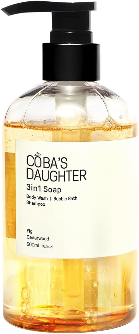 COBA'S DAUGHTER | 3in1 Bubble Bath, Body Wash & Hand Wash for Men and Women | Nourishing Fig & Cedarwood Scent Liquid Soap with Inulin & Seaweed Extract | Cleanses, Softens & Conditions Skin (16.9oz)
