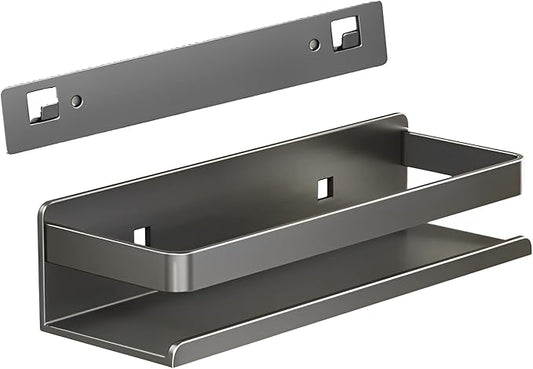 Nail-Free or Drilling Stainless Steel Detachable Floating Wall Mounted Shelves for Kitchen, Bathroom, Baking Paint Process, Corrosion and Rust Resistant, Set of 1 Gray